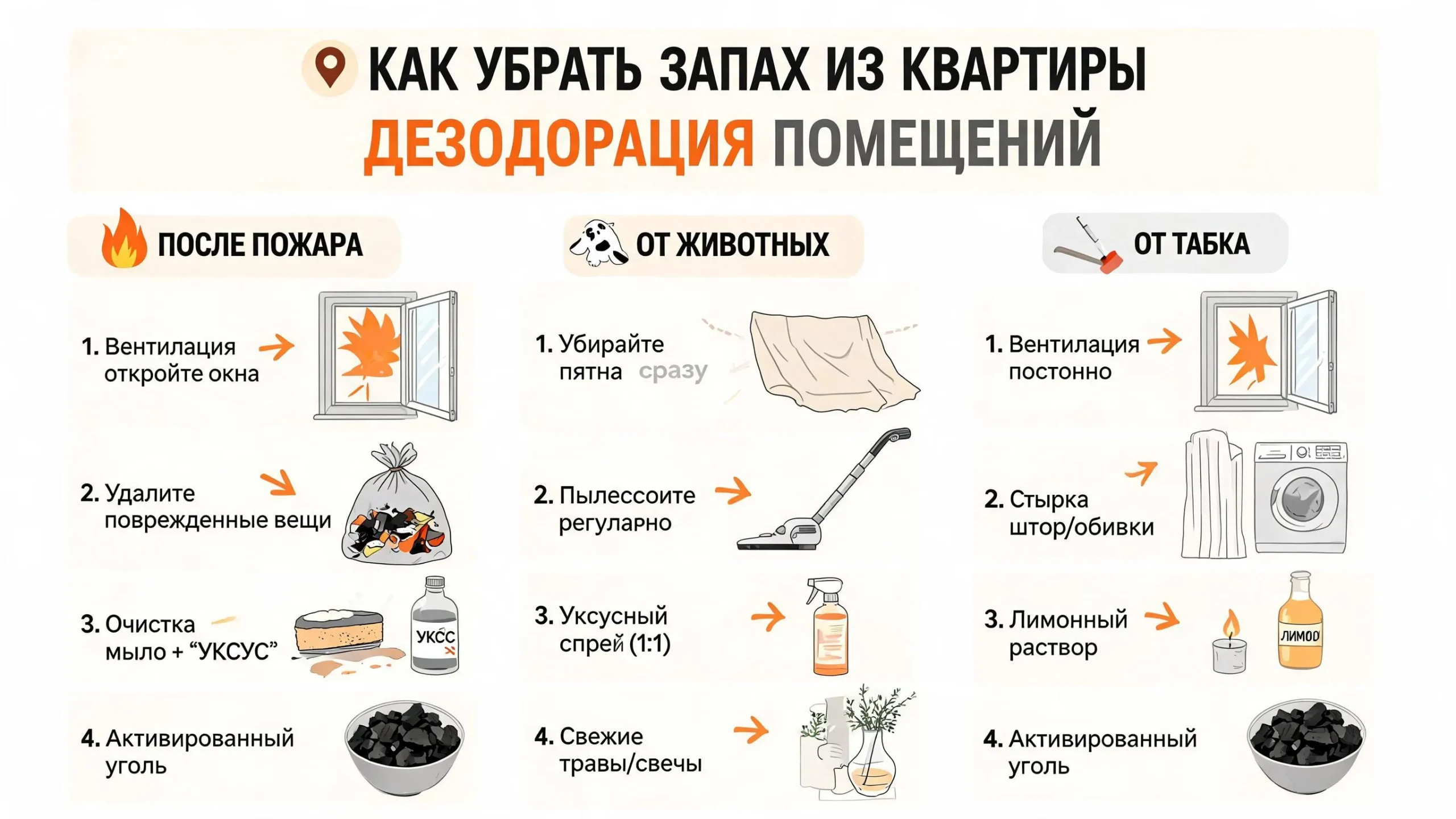 Как убрать запах из квартиры после пожара, животных или табака — дезодорация помещений